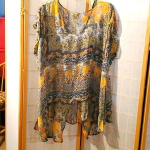 Orange Multi-Colored V-Neck Tunic